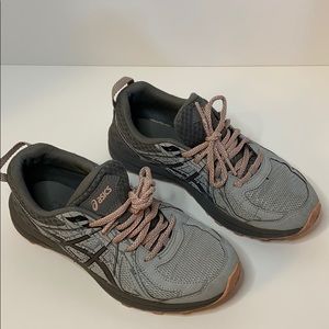 ASICS pink and grey tennis shoes